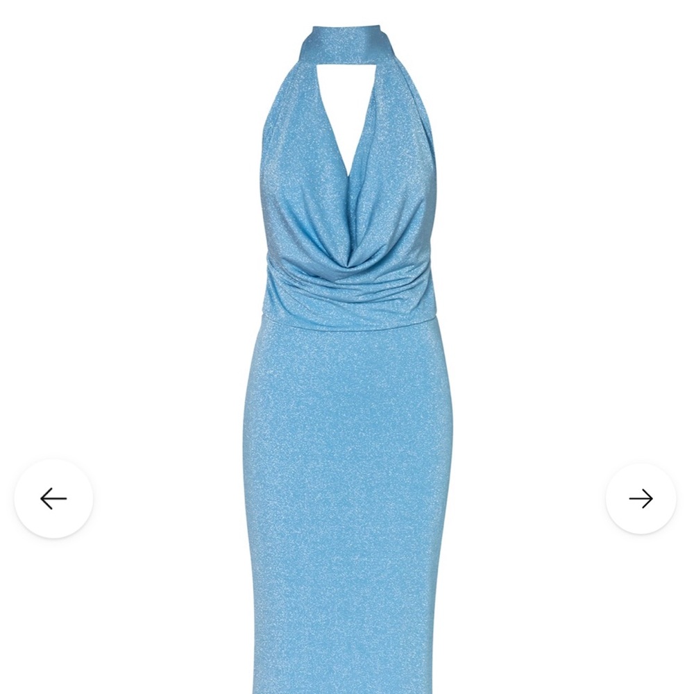 Baobab Collection Blue Ruched Halter Cocktail Dress